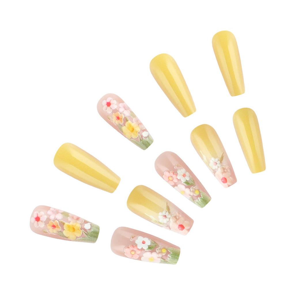 Square Press On Nails Flower Fake Nails Stick On Nails In 12 Sizes 24 Pcs French Nails Tips for DIY Nail Art Decorations