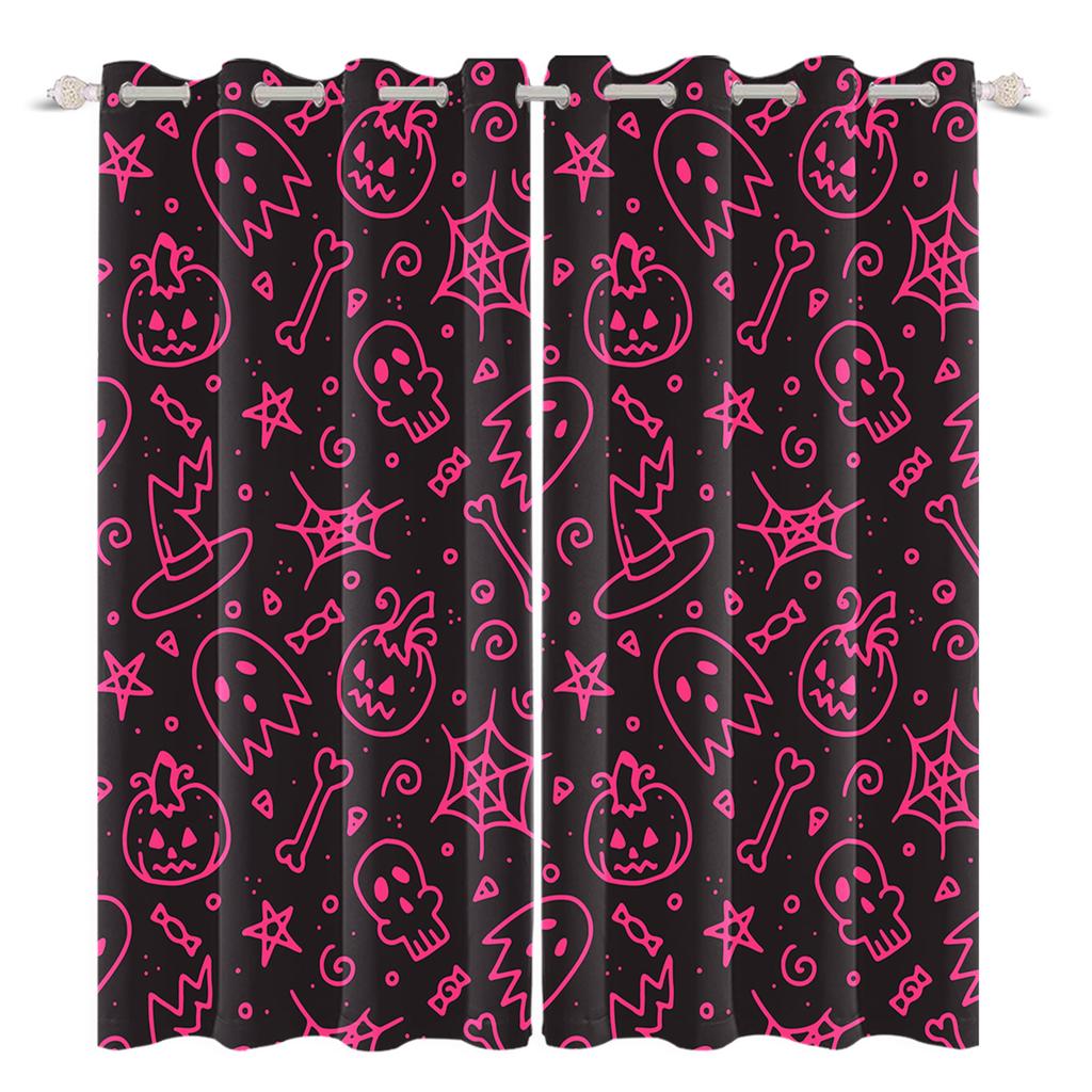 2 шт./набор Ужасы Хэллоуин Оконная занавеска Летучая мышь Паук Тыква Привидение Дом с привидениями Домашний декор Затемняющие шторы из полиэстеровой ткани