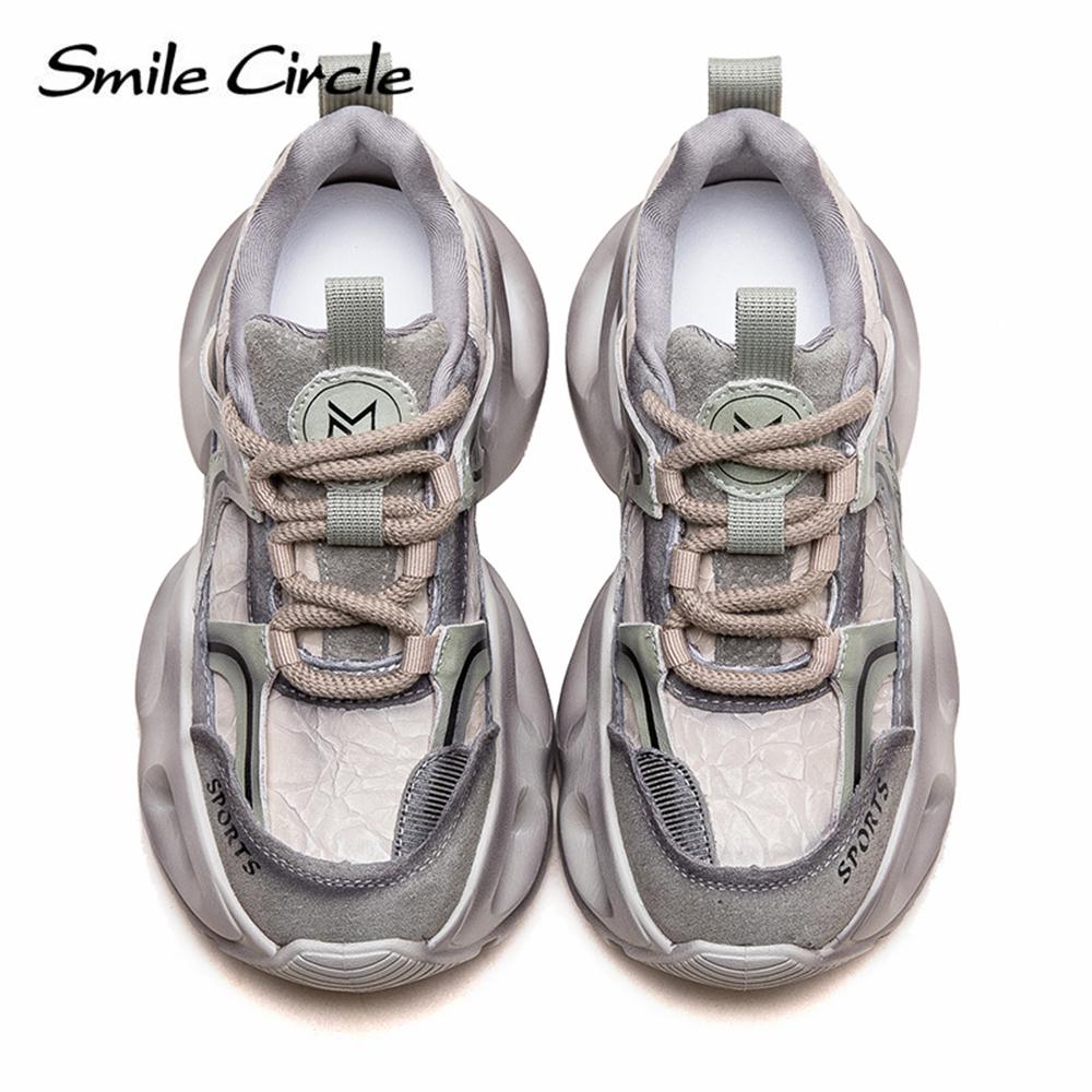 Кроссовки из натуральной кожи с круглым носком и толстой подошвой, удобная модная повседневная обувь