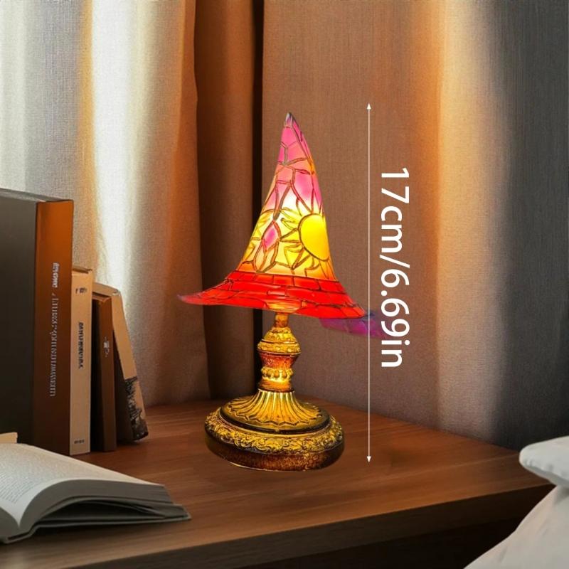 Halloween Wizard Hat USB Powered Nightlight Handcrafted LED Resins Colorful Witch Hat Table Lamp For Desktop Display