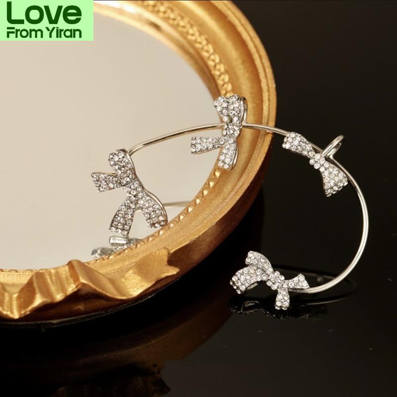 Korean Cartilage Earrings Y2k Non Piercing Crystal Bow Snowflake Clip Earrings For Women Ear Cuff Aesthetic Jewelry Stray