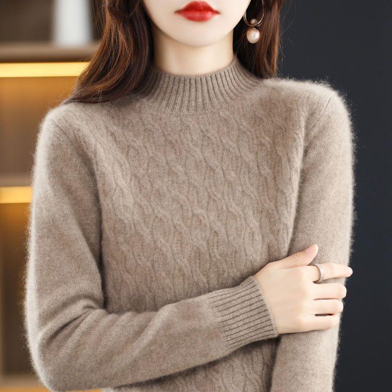 Пуловер, женский свитер с полувысоким воротником, осенне-зимний крученый кашемировый свитер, женский свитер свободной вязки снизу