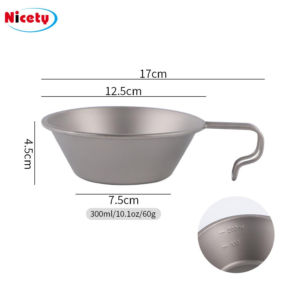 Outdoor pure titanium snow bowl camping cookware with scale portable titanium alloy tableware can be hung camping snow cup