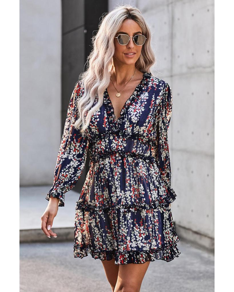 Azura Exchange Платье с открытой спиной и цветочным принтом и оборками