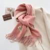 Warm Winter Cashmere Scarf for Women Korean Style Solid Color Double Sided Neckerchief Knitted Wraps