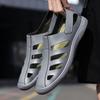 Fashion Outdoor Men's Breathable Hollow Leisure Anti Slip Beach Shoes Fashionable Summer New Men Comfortable Leather Hole Shoes Sandals