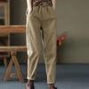 Women's Casual Elastic-Waist Trousers - Plush or Non-Plush, Solid Colors, Autumn/Winter Fashion, Long Harem Style