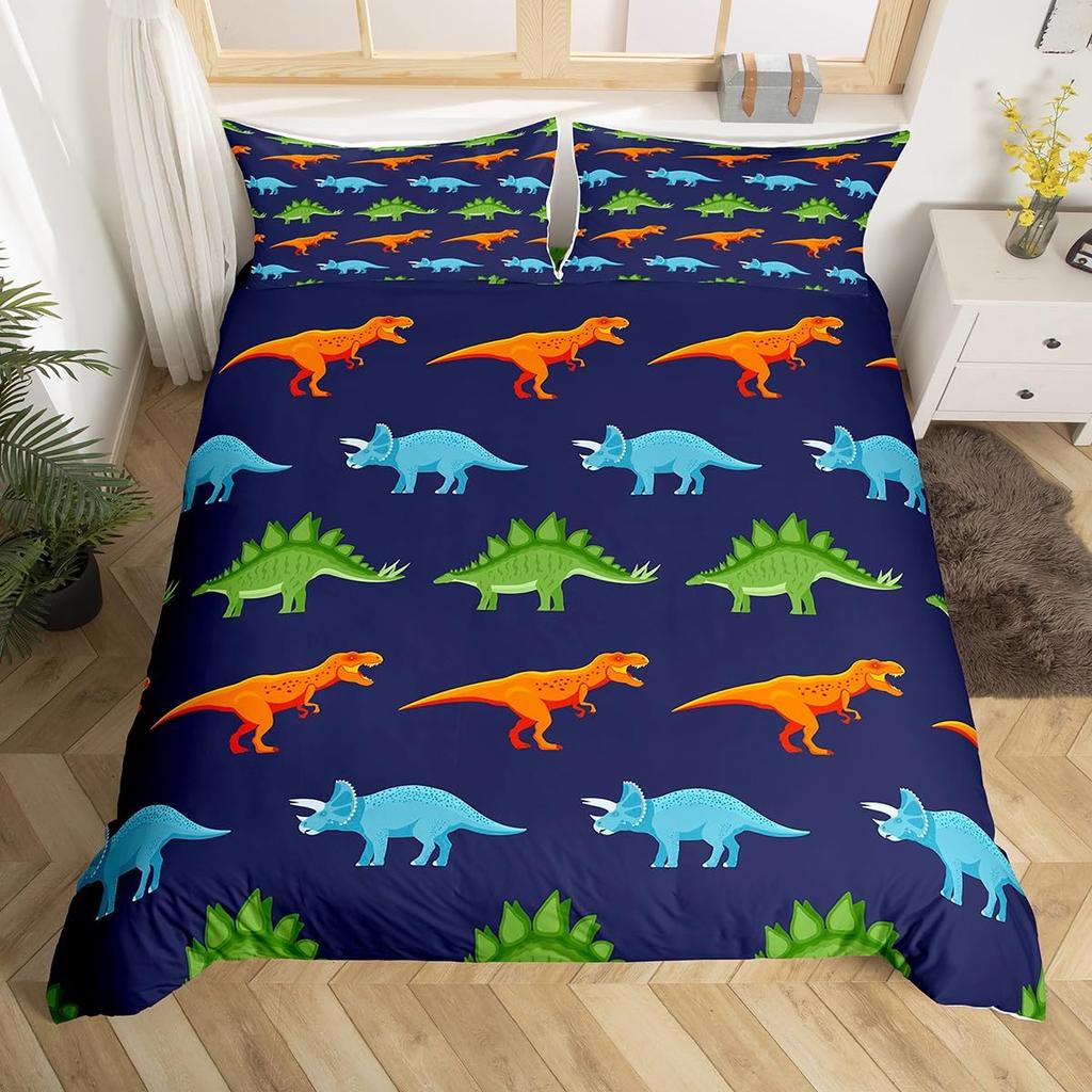Kawaii Dinosaur Duvet Cover Set Cartoon Animal Theme Bedding Set For Kids Teenagers Bedroom Decor Double Queen King Quilt Cover