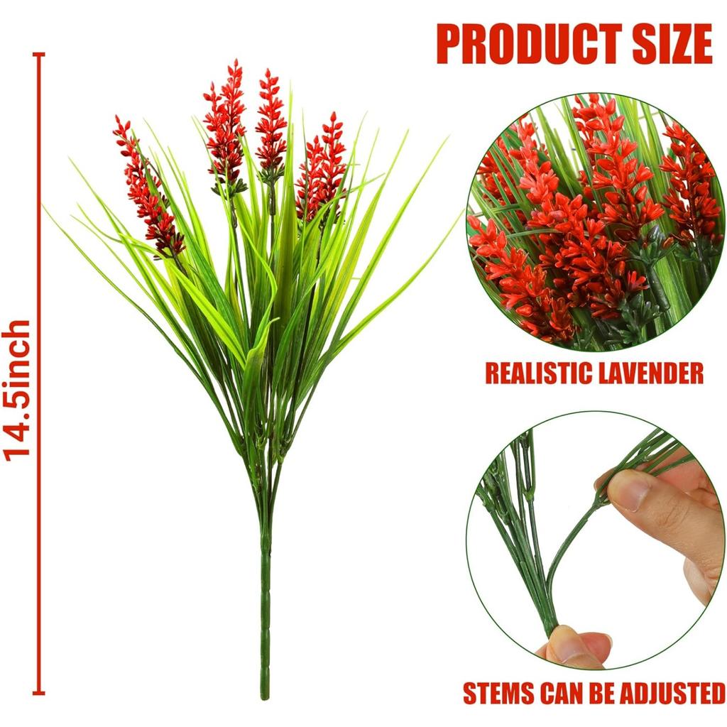 1 пучок искусственных растений для улицы, искусственные цветы лаванды, искусственная обезьянья трава, устойчивый к УФ-лучам пластик, зеленые растения для сада, дома, крыльца, окна, патио