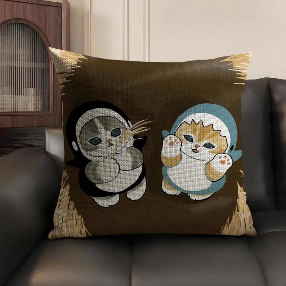 MMofusands Cat cute Cushion Cover Natural Linen Organic Fabric DoubleSided Printing Sofa Home Decor Gift Pillow Case