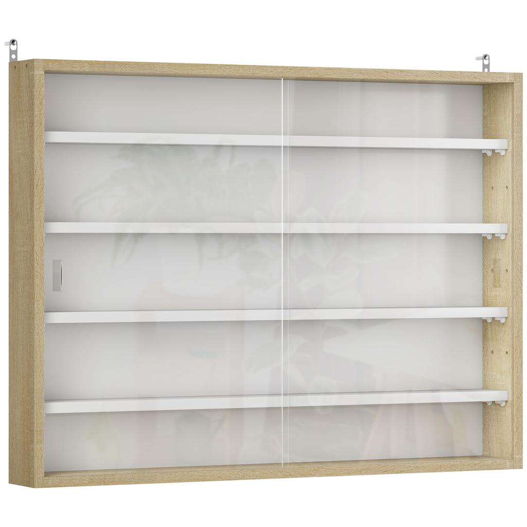 Wall-mounted display case, 80 x 9.5 x 60 cm, 4 height-adjustable shelves, 2 sliding glass doors