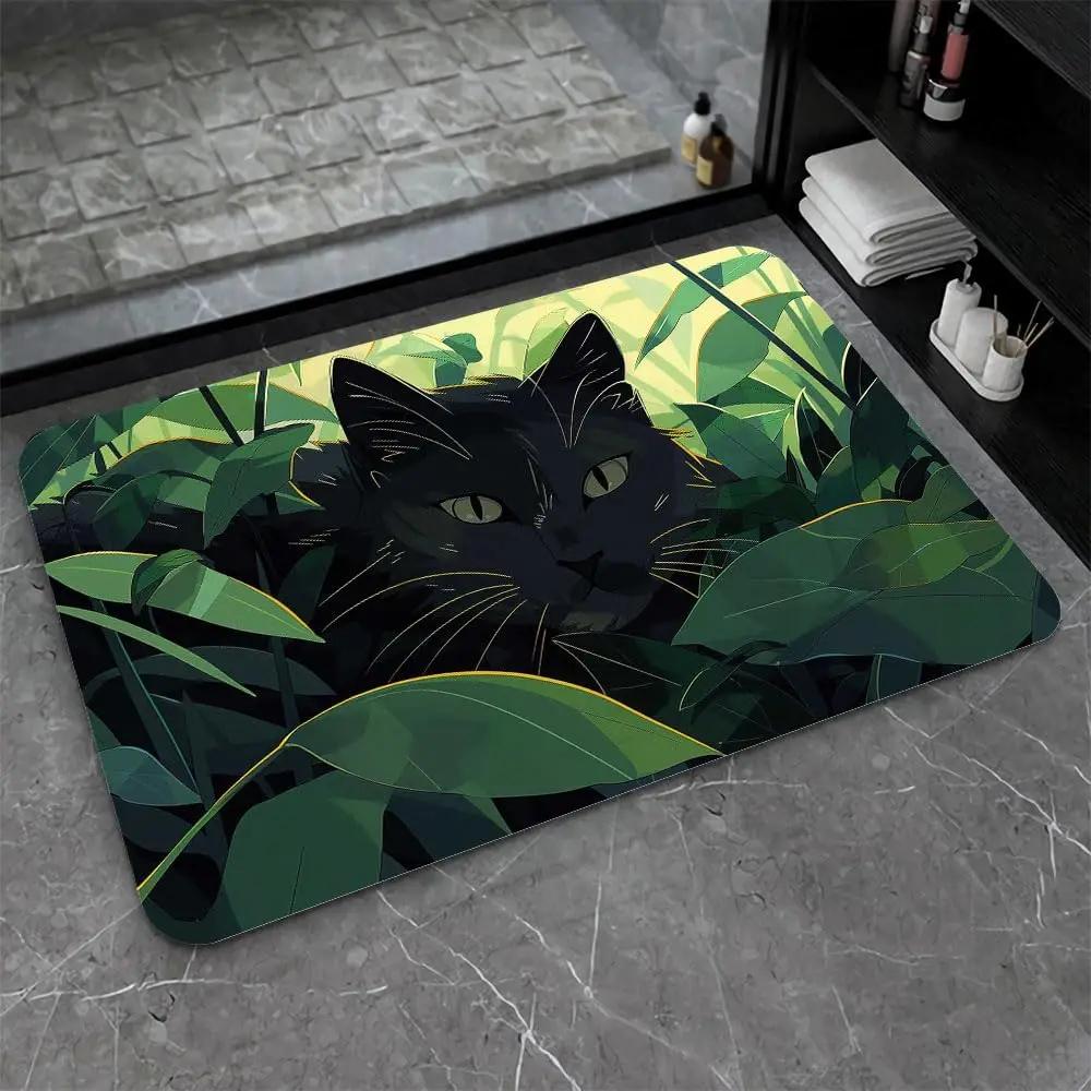 Dreamy Animal Black Cat Peacock Mermaid PatternCarpet Bathroom Kitchen Living Room Door Mat Indoor FloorDecoration Art Print Mat