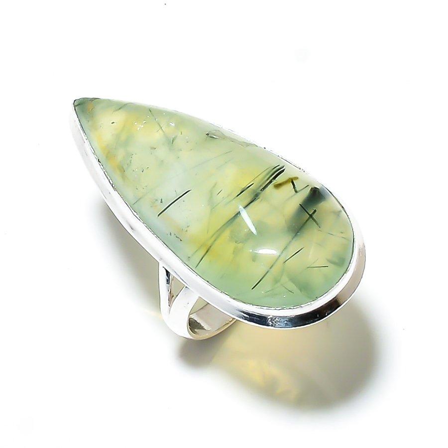 Prehnite Gemstone Handmade 925 Sterling Silver Gift Jewelry Ring Size 7.5 T5c33