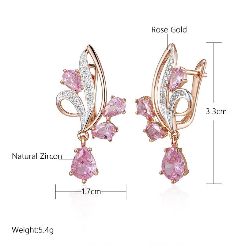 Kinel Pink Zircon Long Drop Earrings For Women Silver Color Luxury Party Jewelry