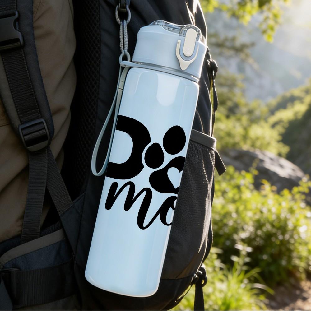 1PC Dog Mom Text Paw Logo Print 750ml Color Plastic Sports Water Bottle Leakproof Flip Straw Lid Suitable for Sports Office Home Use
