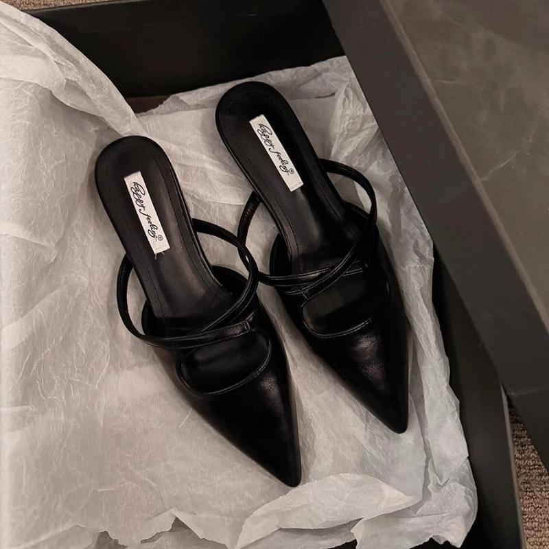 Brand Pointed Toe Women Sandals Fashion Shallow Slip On Ladies Mary Jane Shoes Flats Heel Elegant Dress Slingback