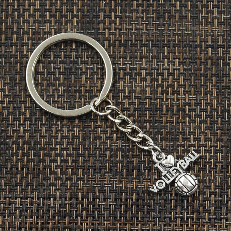 Fashion 30mm Key Ring Metal Key Chain Keychain Jewelry Antique Bronze Plated I Love Volleyball 21x20mm Pendant