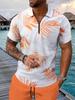 Fashion Zip Polo Shirts Men's Hawaiian Beach Vacation Short Sleeve Polo Shirt Outfit Street Casual