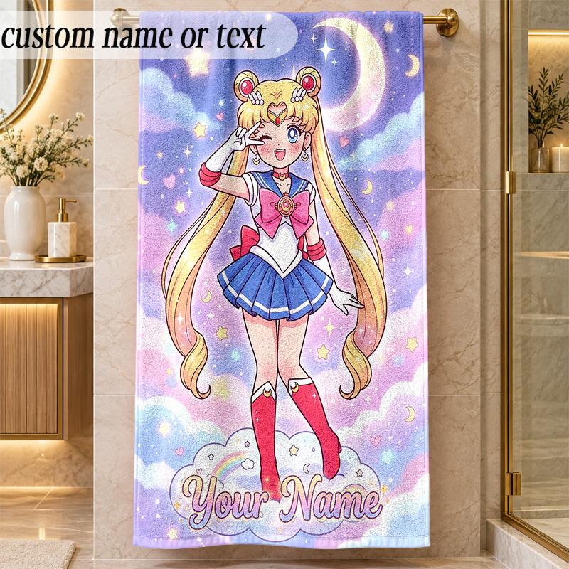 Beach TowelSailor Moon Custom Name Text Personalized Soft Towel for Beach Pool Indoor Home Decor Gift
