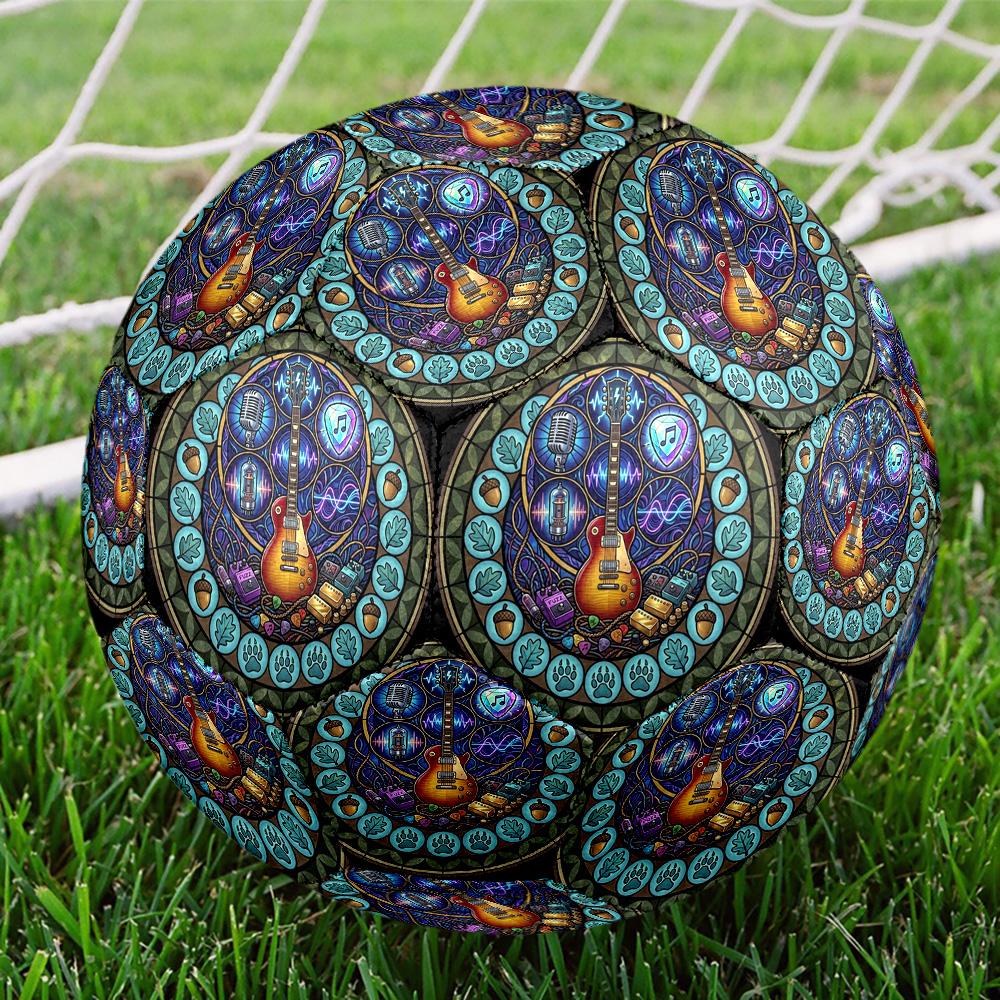Guitar Music Symbols Round Football Size 5 Adult Ball Suitable for Training Matches and Outdoor Team.