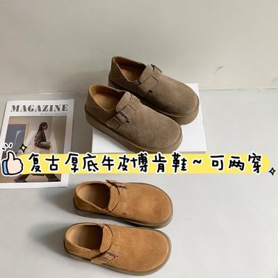 Кожаная сумка голова половина тапочки женские осенние новые на одной педали с юбкой ретро толстая подошва