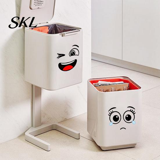 Funny Sticker 4Pcs Trash Garbage Can Stickers, Cartoon Expressions Dustbin Decals, Waterproof PVC Recycling Sign Large Decal for Cans, Bins,