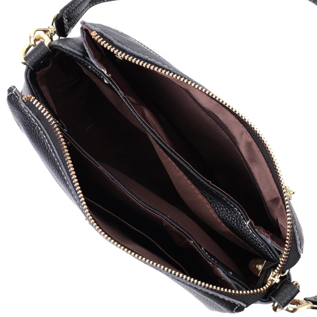 Women's Bag with Metal Decoration In the Middle Made of Genuine Leather Vintage 22607 Black