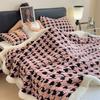 Houndstooth Pattern Fleece Blanket Set with Pillowcase Double Layer Thick Warm Artificial Wool Blankets for Bed Sofa Fall Winter