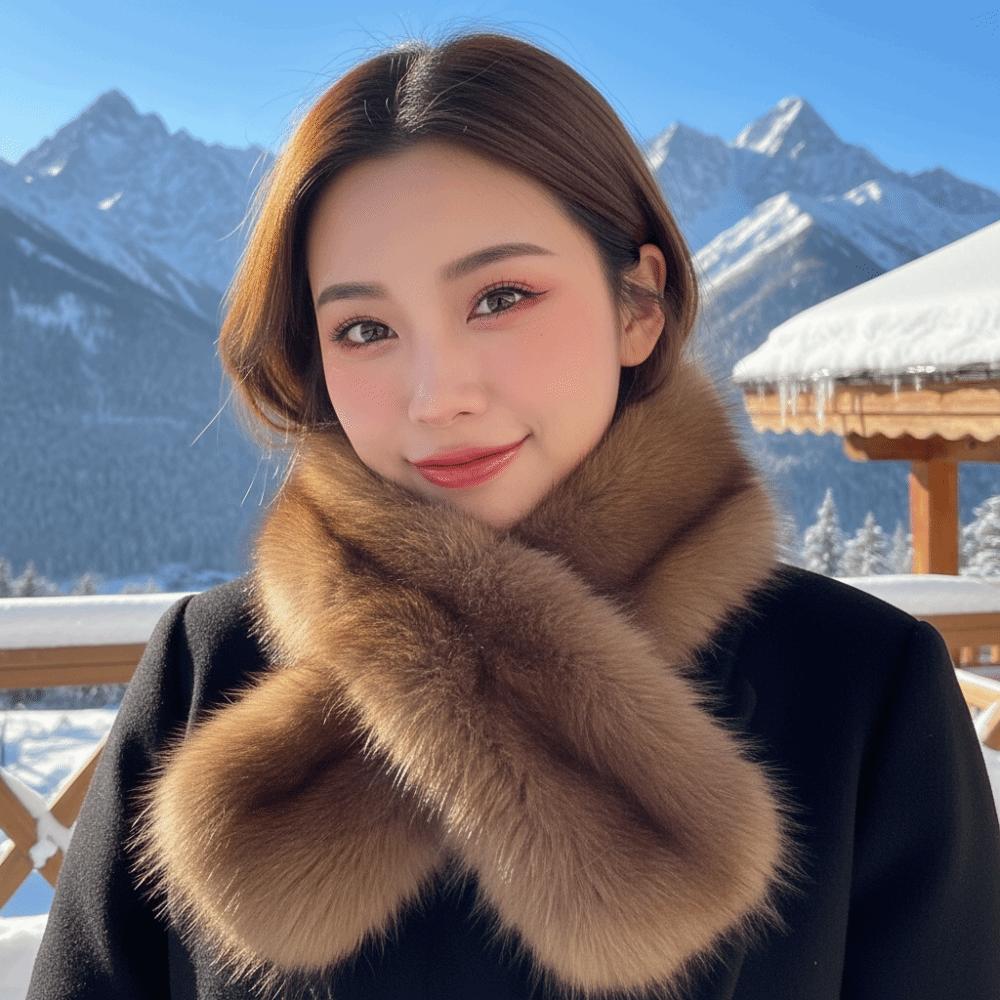 Soft Texture Winter Faux Fur Scarf Skin Friendly Cross Fluffy Collar  Students