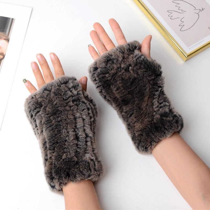 Новые женские вязаные варежки из 100% натурального меха кролика рекс, зимние теплые женские перчатки без пальцев из натурального меха, вязаные меховые варежки ручной работы
