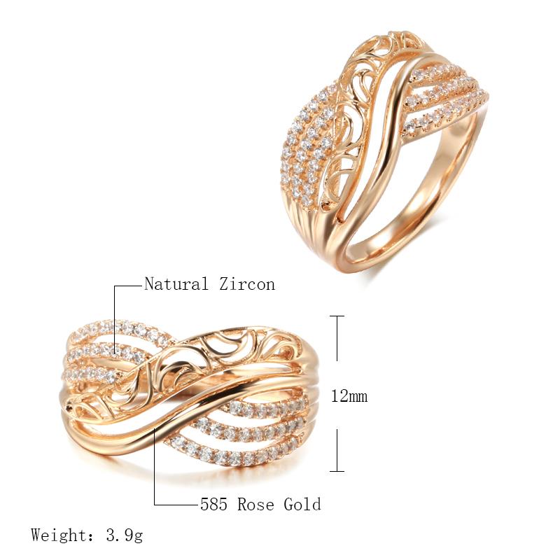 Luxury Rose Gold Ethnic Bride Wedding Ring Hollow Flower Natural Zircon Women Rings Trend Daily Vintage Jewelry