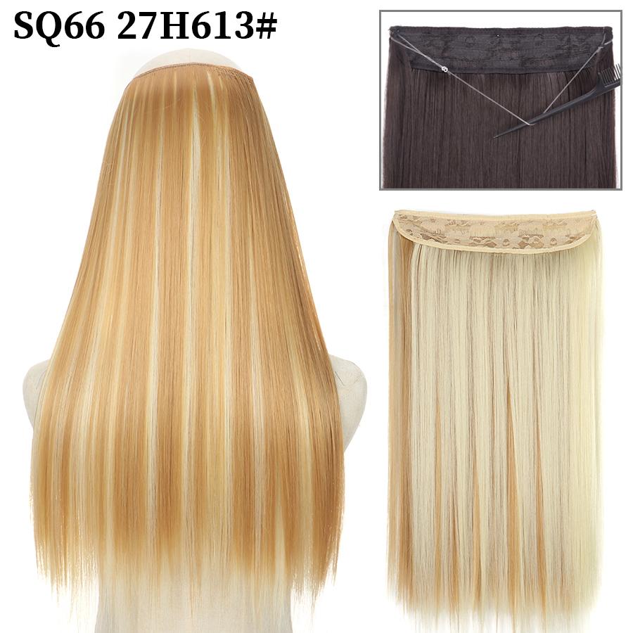 MISS WIG Synthetic Invisible Fish Wire No Clip Wavy Hair Extensions Long Hairpiece Natural Black Brown Blonde for Women Fake Hair Piece
