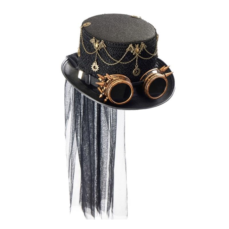 Стимпанк Шляпа-цилиндр с плоским верхом для Женщин Мужчин с Очками Хэллоуин Косплей Вечеринка Костюм Шляпа Готический Стиль Шляпа Шляпа для Музыкального Фестиваля