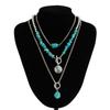 1 SET Ethnic Style Multilayer Turquoise Necklace Stacked Bohemian Style Clavicle Chain  Girls