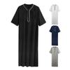 Мужской халат-кафтан, однотонный, со средними рукавами, длинный, с V-образным вырезом, абайя, молитвенная одежда, халат ихрам для летней повседневной носки