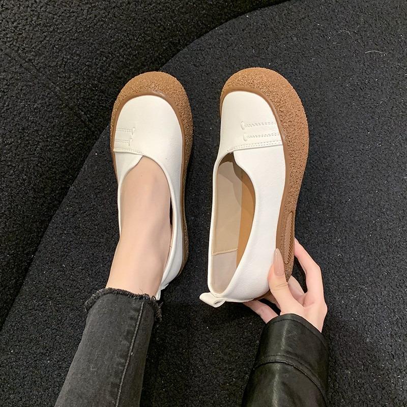 Модная плоская обувь слипоны, осенняя новинка, с круглым носком и мелким вырезом, на мягкой подошве, нескользящая, износостойкая, на низком каблуке