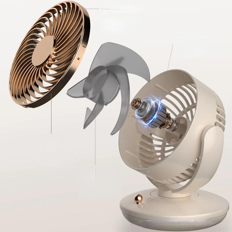 Настольный перезаряжаемый вентилятор Маленький портативный кондиционер Автоматическое вращение Вентилятор 3 скорости Ветра Тихий для дома и офиса