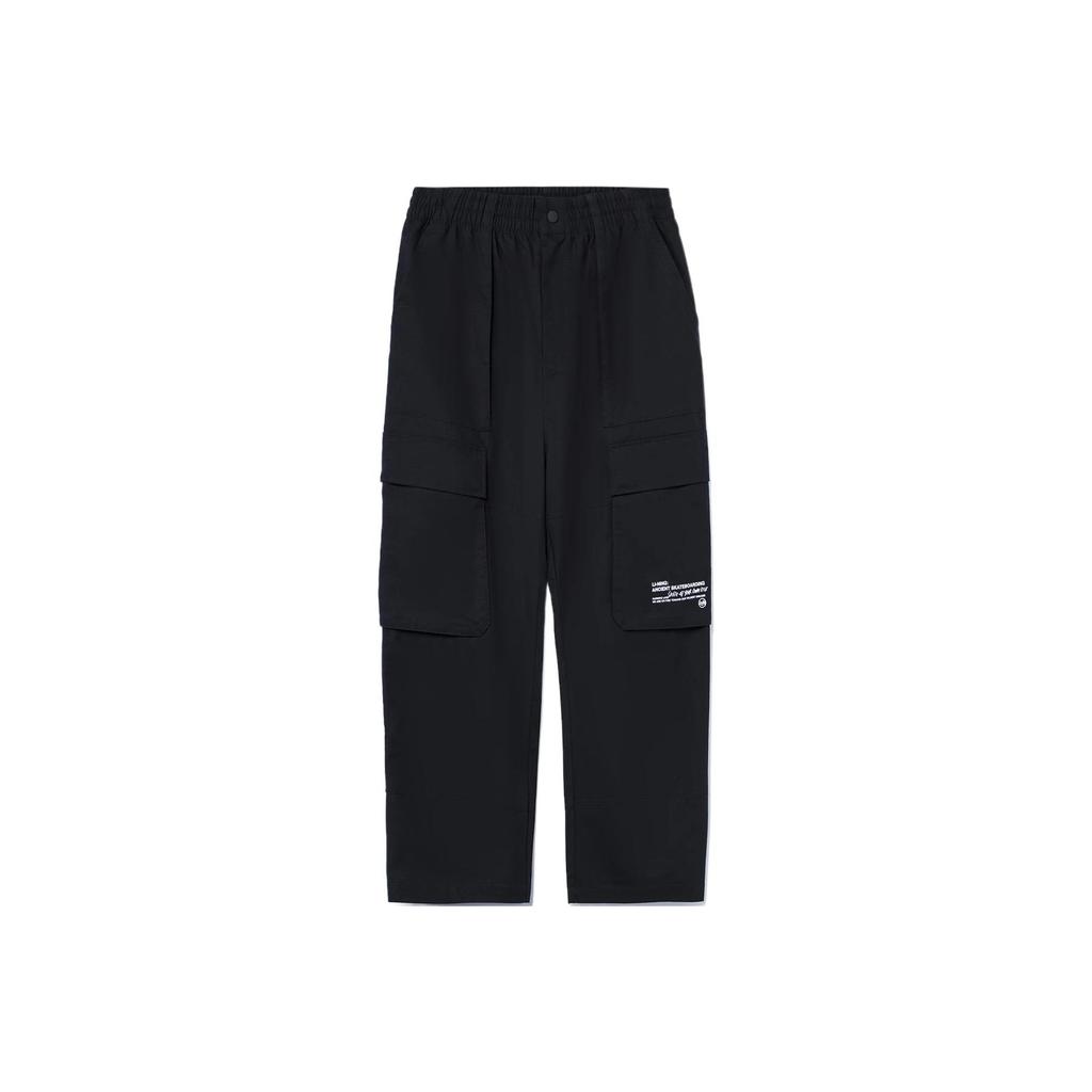 Li Ning Skateboard Series однотонные прямые повседневные длинные брюки мужские низы черного цвета AKXR445-2