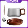 200ml Glass Coffee Mug With Wooden Tray And Spoon Heat-resistant Tea Cup Home Espresso Cup Milk Latte Ground Coffee Cup Set