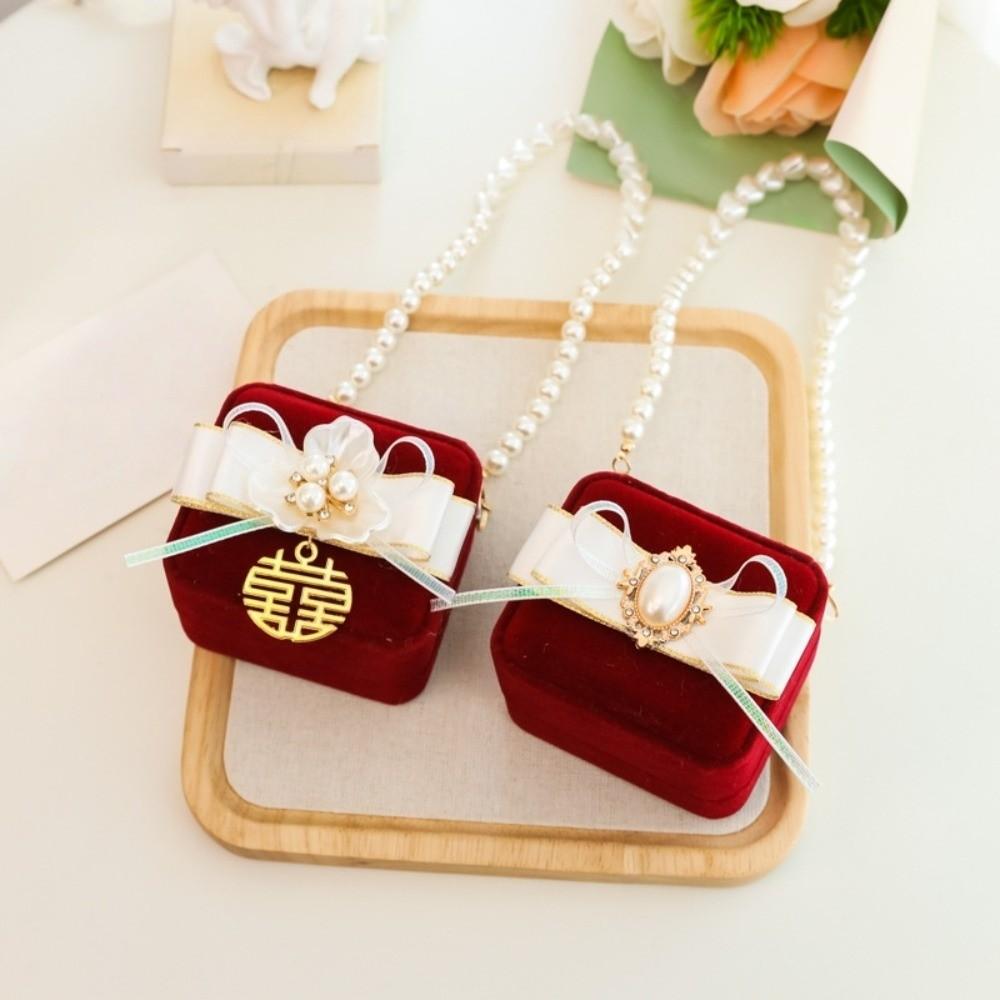Pearl Wedding Couples Rings Box Bow Jewelry Box Multi-function Pets Collars Ring Box Gifts