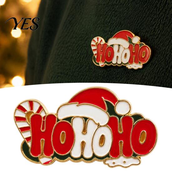 Holiday Badge Pin HOHOHO Enamel Brooch for Christmas, Santa Hat Candy Cane Christmas Alloy Pin, Decorative Sweaters Jackets Scarves Clothing Accessory