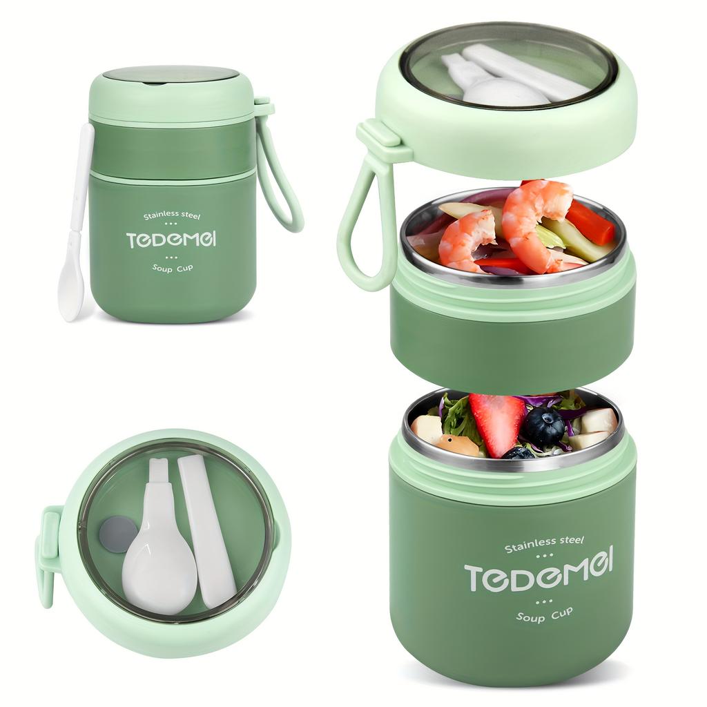 710 мл Ланч-бокс из нержавеющей стали со складной ложкой Герметичный, Изолированный Ланч-бокс для школы, офиса, кемпинга, пикников Безопасен для посудомоечной машины, Штабелируемый дизайн