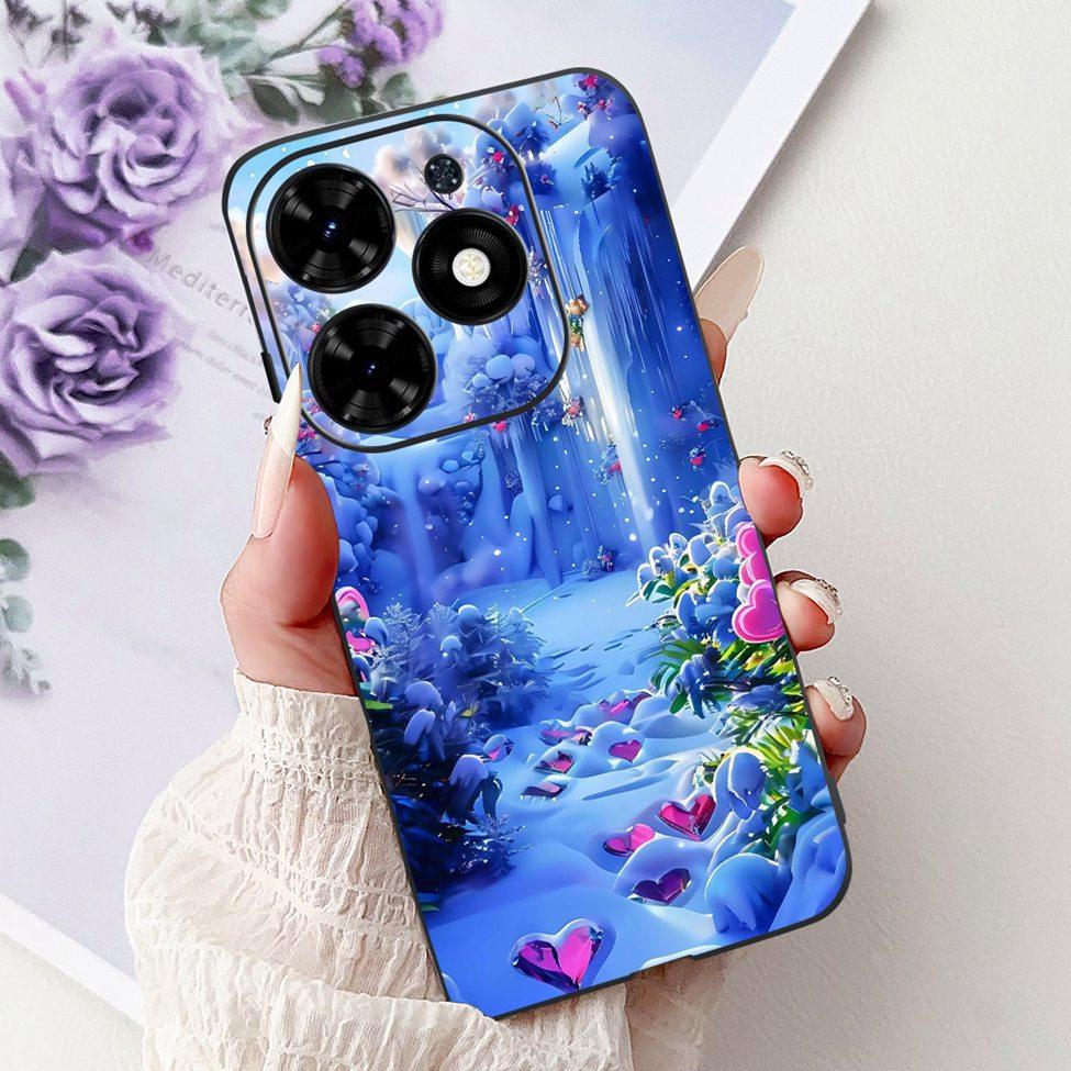 Для Tecno Spark Go 2024 BG6 Задняя крышка Для Tecno Spark Go 2024 Чехол Модный Роскошный Цветы Милый Мультяшный Кот Ударопрочный Силиконовый