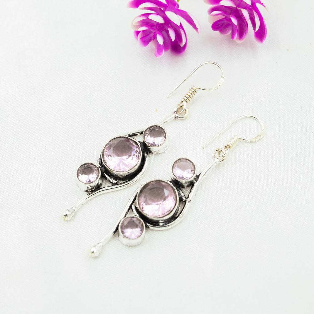 Pink Kunzite Earrings Gemstone Jewelry, 925 Solid Sterling Silver Earrings, Handmade Jewelry Birthstone Earrings, Gift For Him