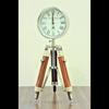 Nautical Art Handmade Designer Chrome Finish Stylish Clock with Adjustable Brown Wooden Tripod Home Decor