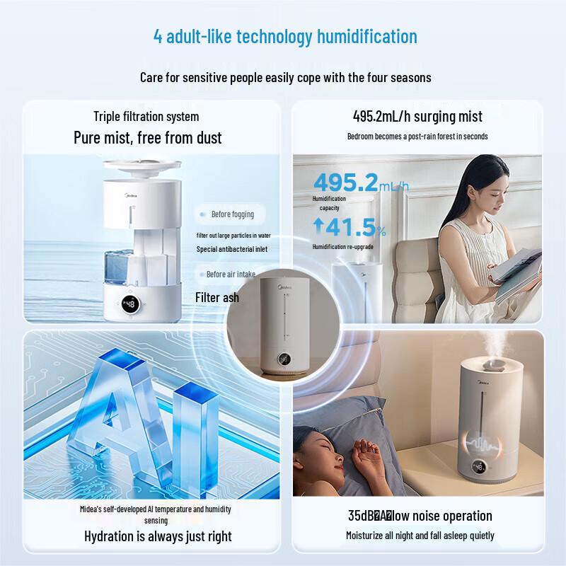 Midea Умный ультразвуковой увлажнитель воздуха с очисткой, штепсель CN (адаптер в комплекте)