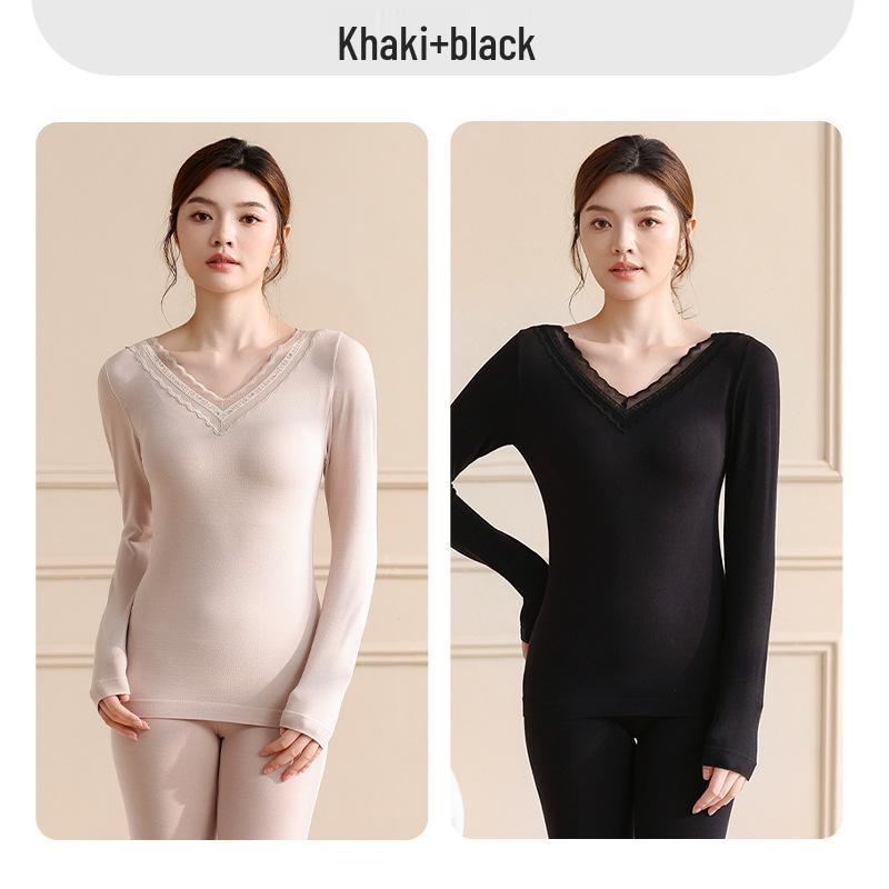 Женский кружевной термокомплект с V-образным вырезом - Утягивающий, формирующий, хлопковый с теплогенерацией