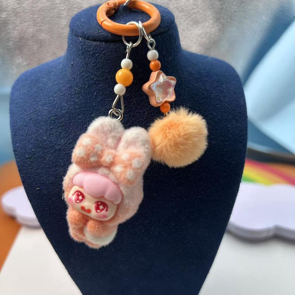 Мультяшная флокированная кукла, брелок-подвеска, милая кукла, DIY аксессуары, подвеска для украшения мобильного телефона