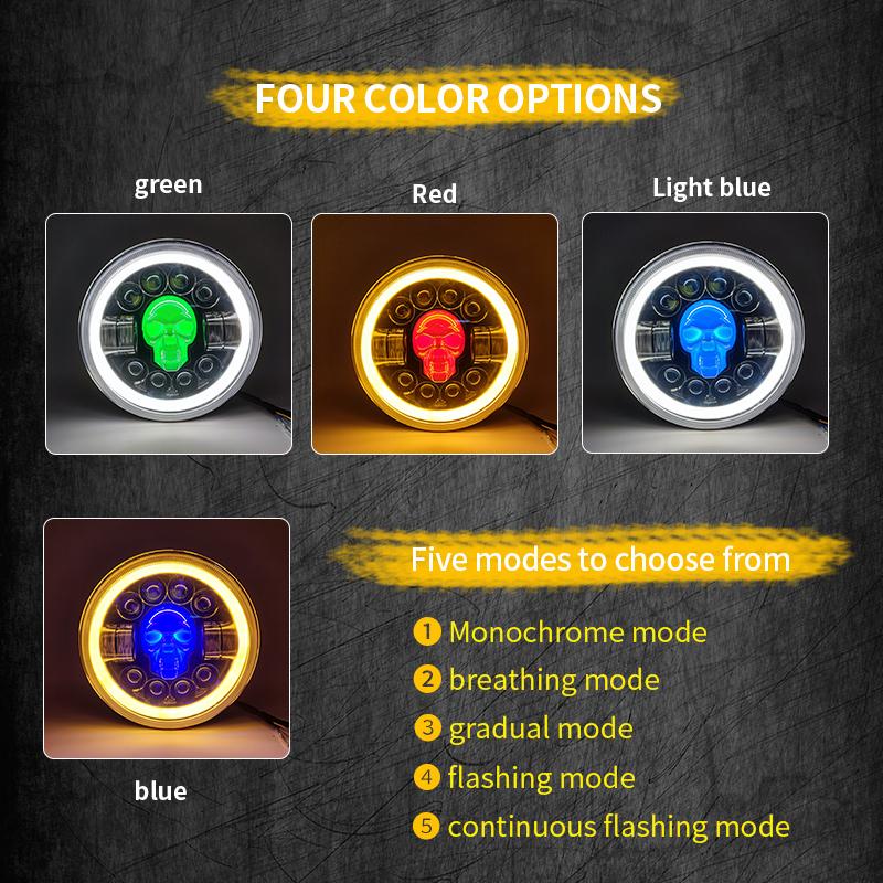 7-дюймовая круглая светодиодная фара в форме черепа, дальний ближний свет, DRL 160 Вт с указателем поворота, ангельские глазки, фары для мотоцикла