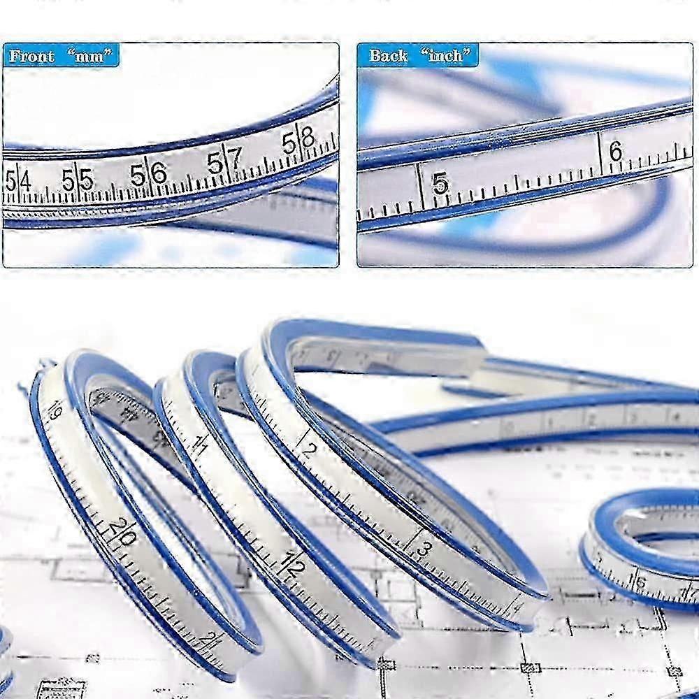 2PCS Flexible PVC + Metal Ruler 60cm Bendable Curve Ruler Clearly Flexible Curve Ruler Two Climbing Portable for Office School Studio Technical Drawin